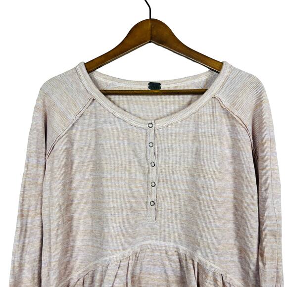 We The Free Waffle Knit Ruffle Hem Top Shirt Pullover - L - Picture 2 of 4